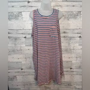 Sonoma Red, White, Blue Striped Tshirt Pocket Tank Top Summer Dress with Pocket